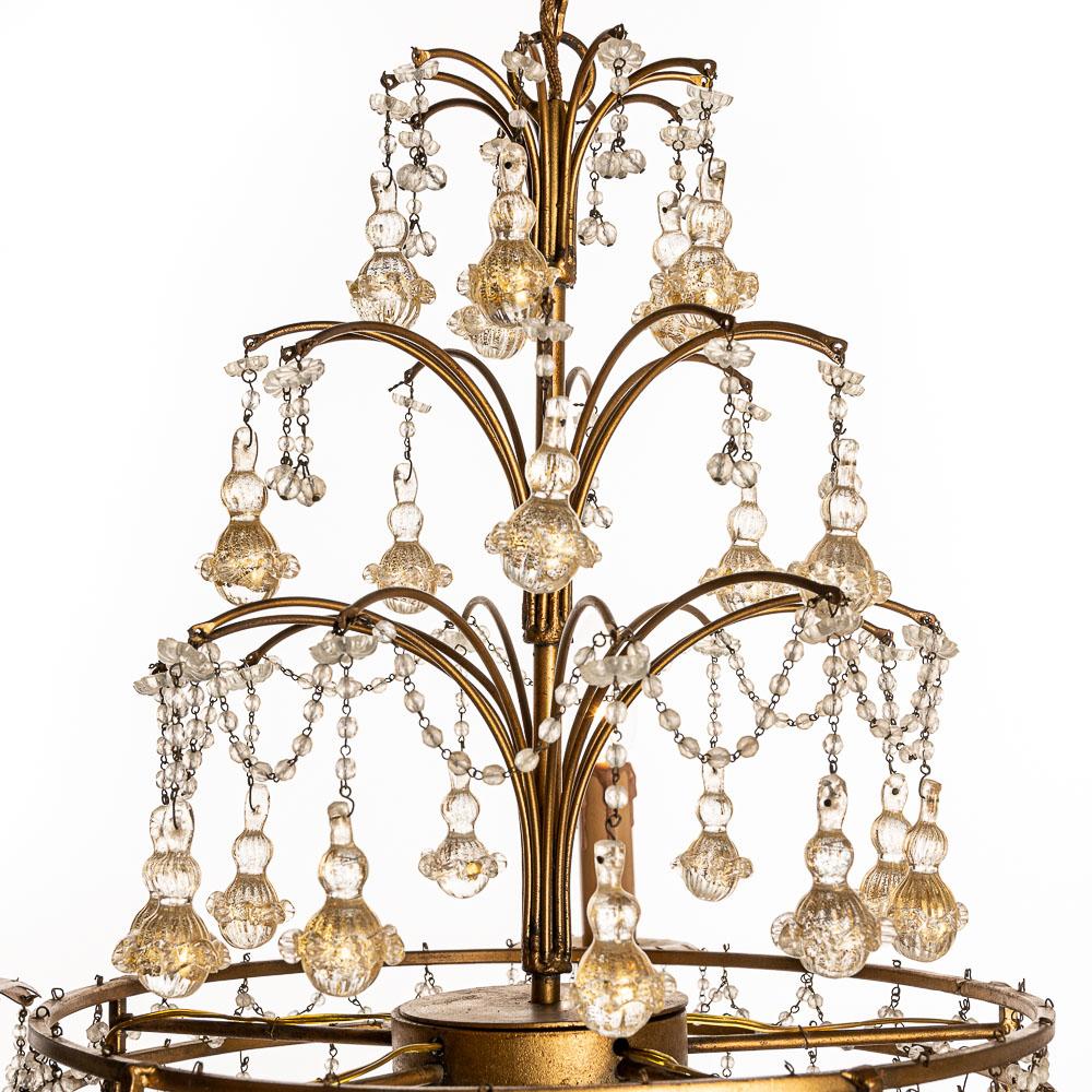 Lovely Old Venetian Chandelier, Gold Color Glass Pendants For Sale 1