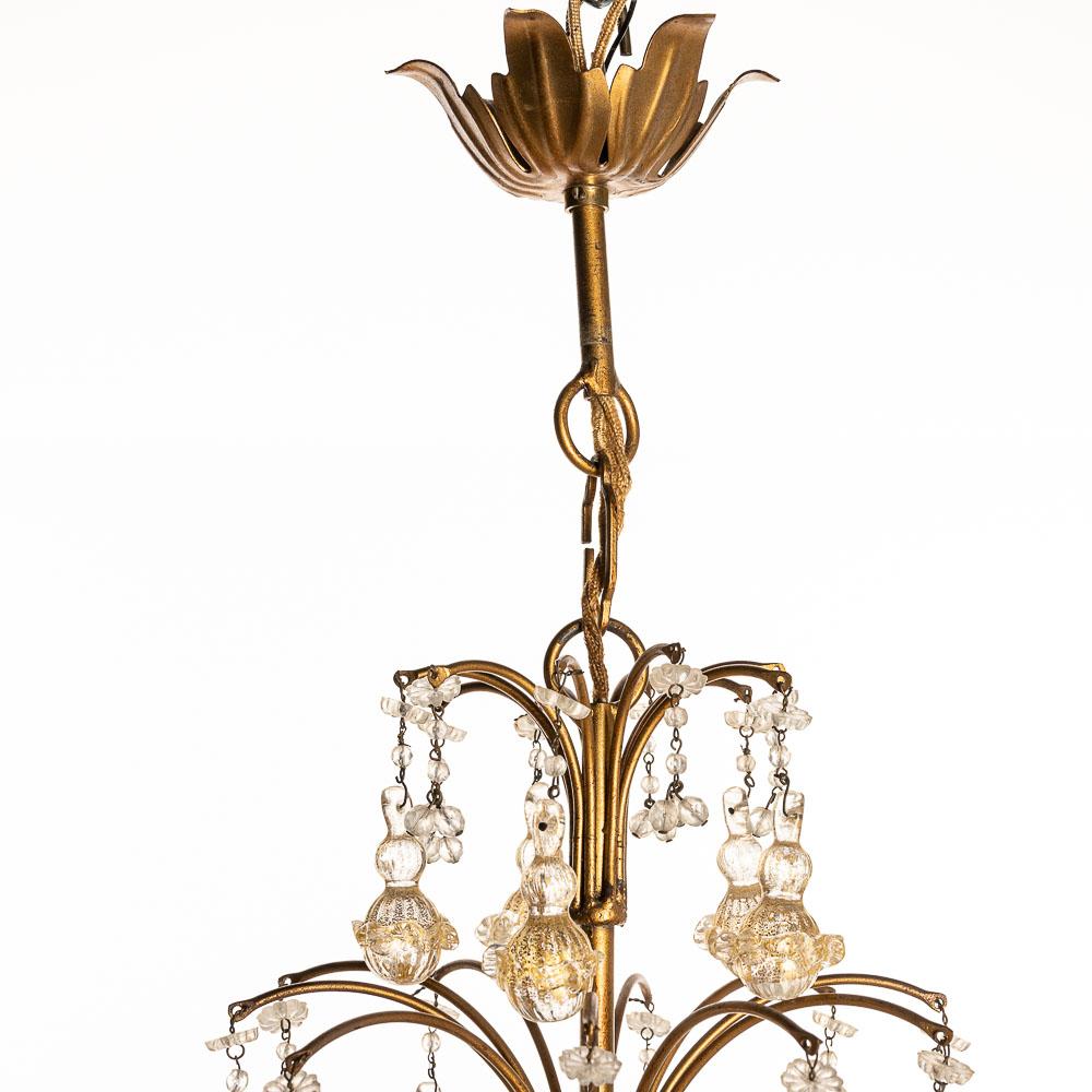 Lovely Old Venetian Chandelier, Gold Color Glass Pendants For Sale 2