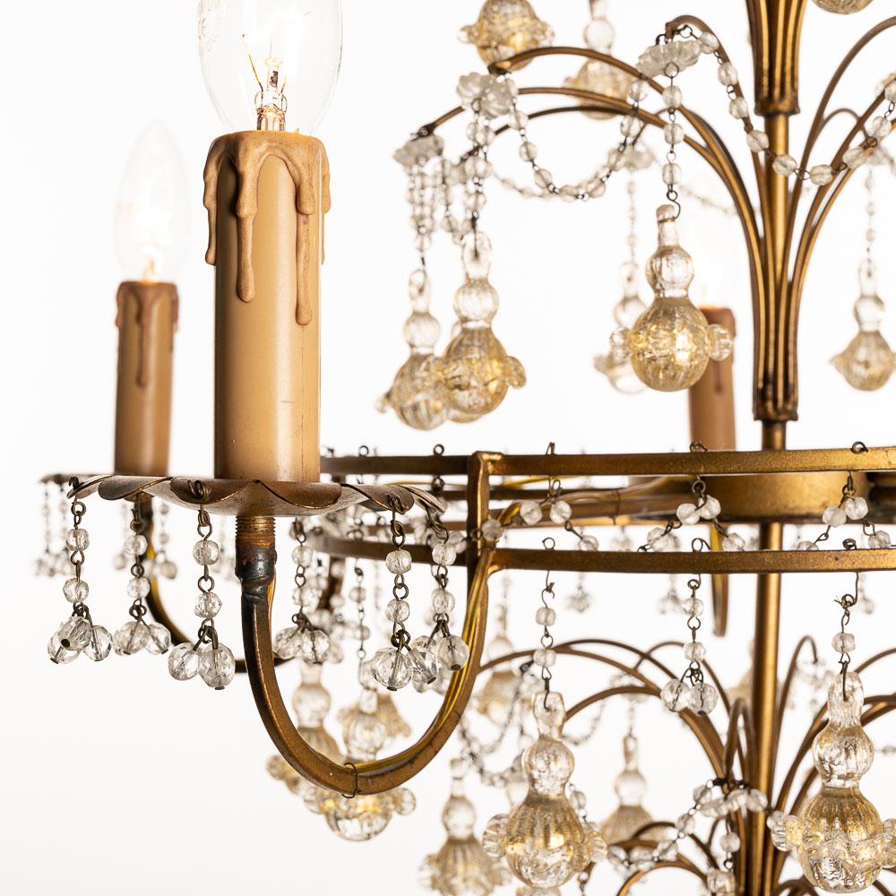 Lovely Old Venetian Chandelier, Gold Color Glass Pendants For Sale 3