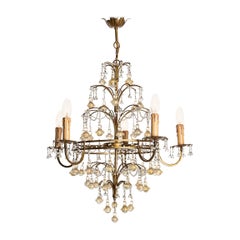 Lovely Old Venetian Chandelier, Gold Color Glass Pendants