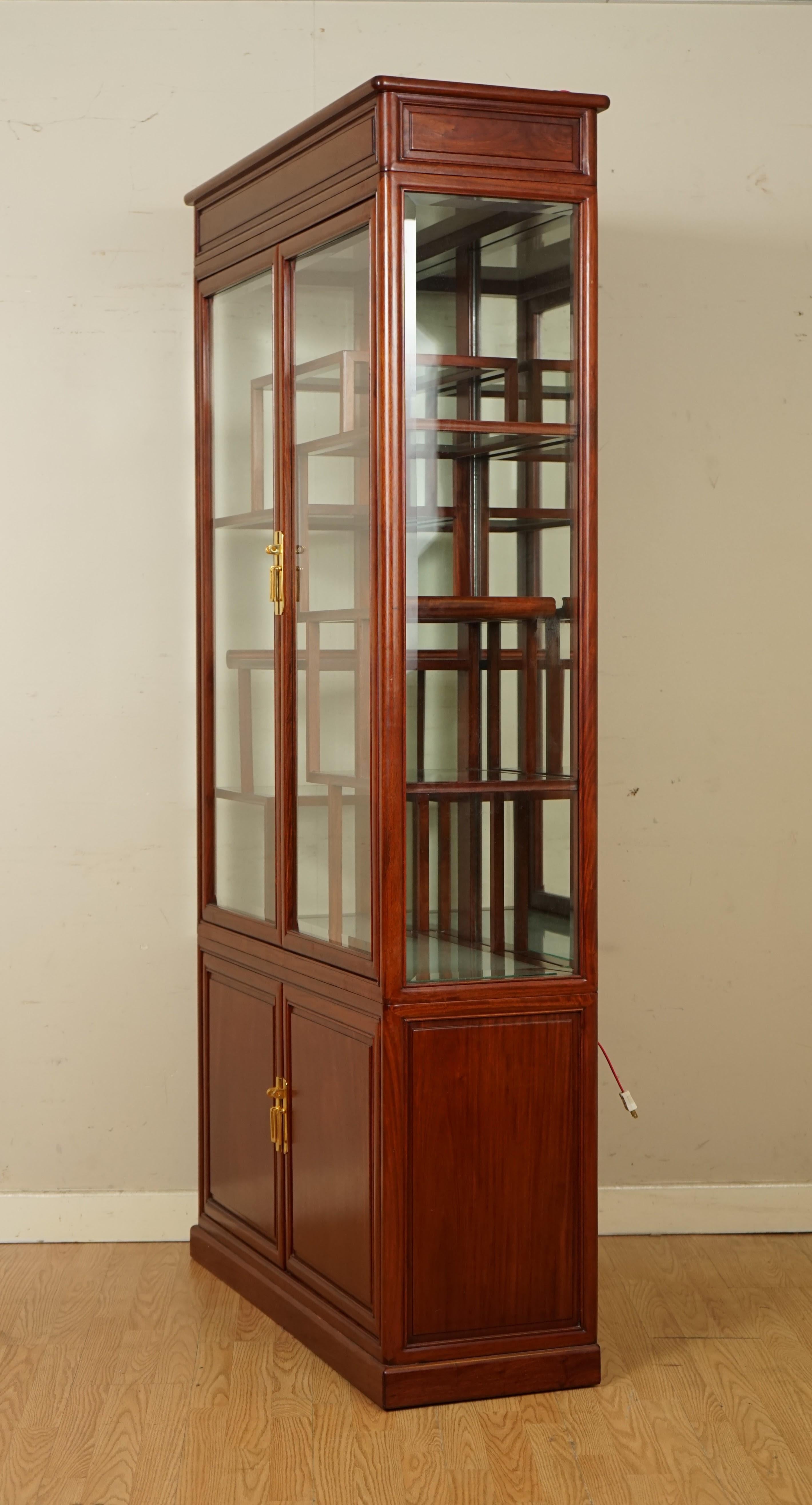 Lovely Oriental Chinese Rosewood Curio Display Cabinet Bookcase Working Light 5