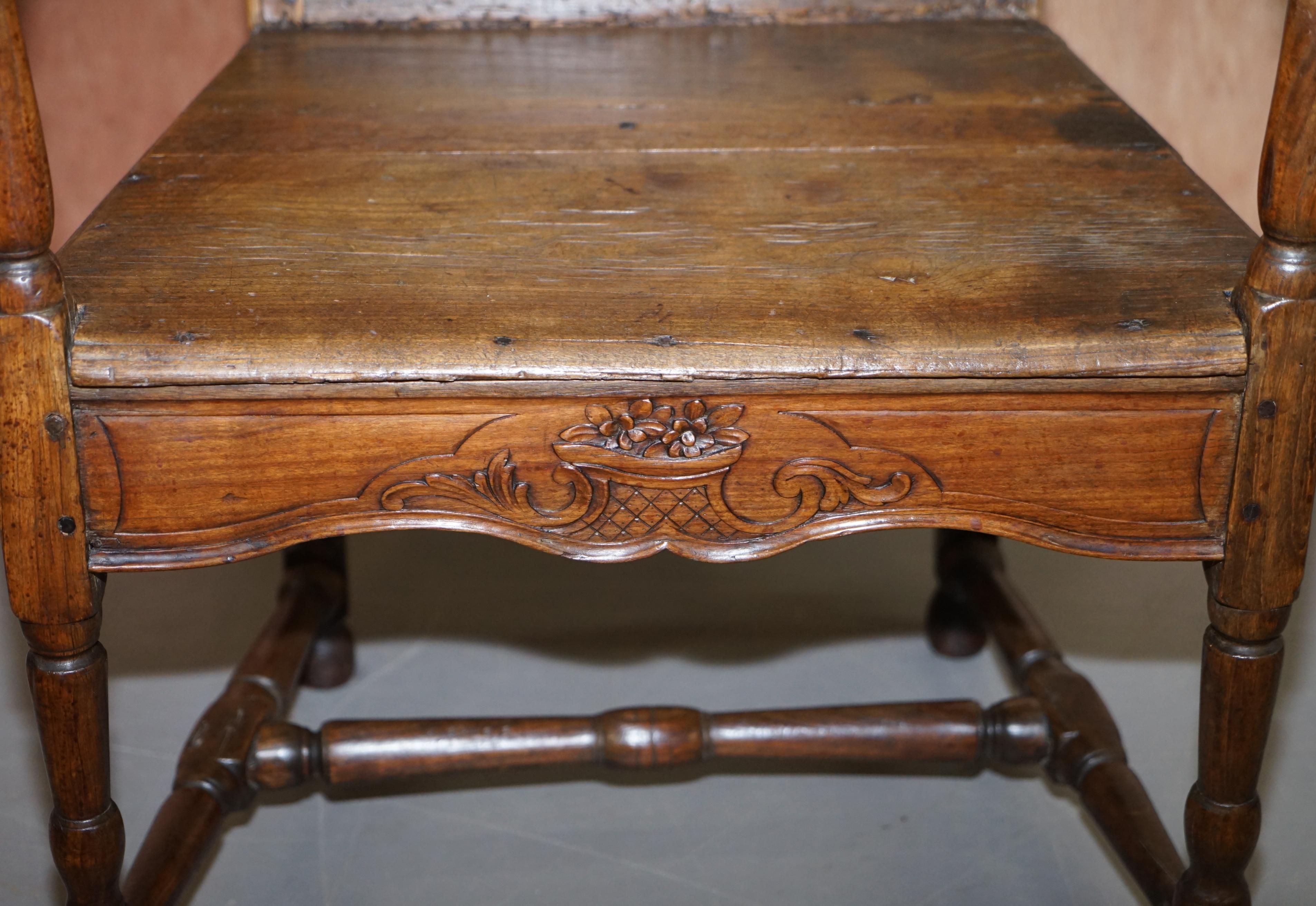 Lovely Original 18th Century Herve Liege Belgium Carved Wood Armchair Wainscot For Sale 7
