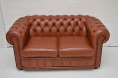 Lovely Original Chesterfield Two-Seat Sofa in Cognac Color Leather