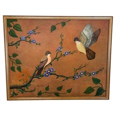 Lovely Original Painting of Birds and Flowers on Silk