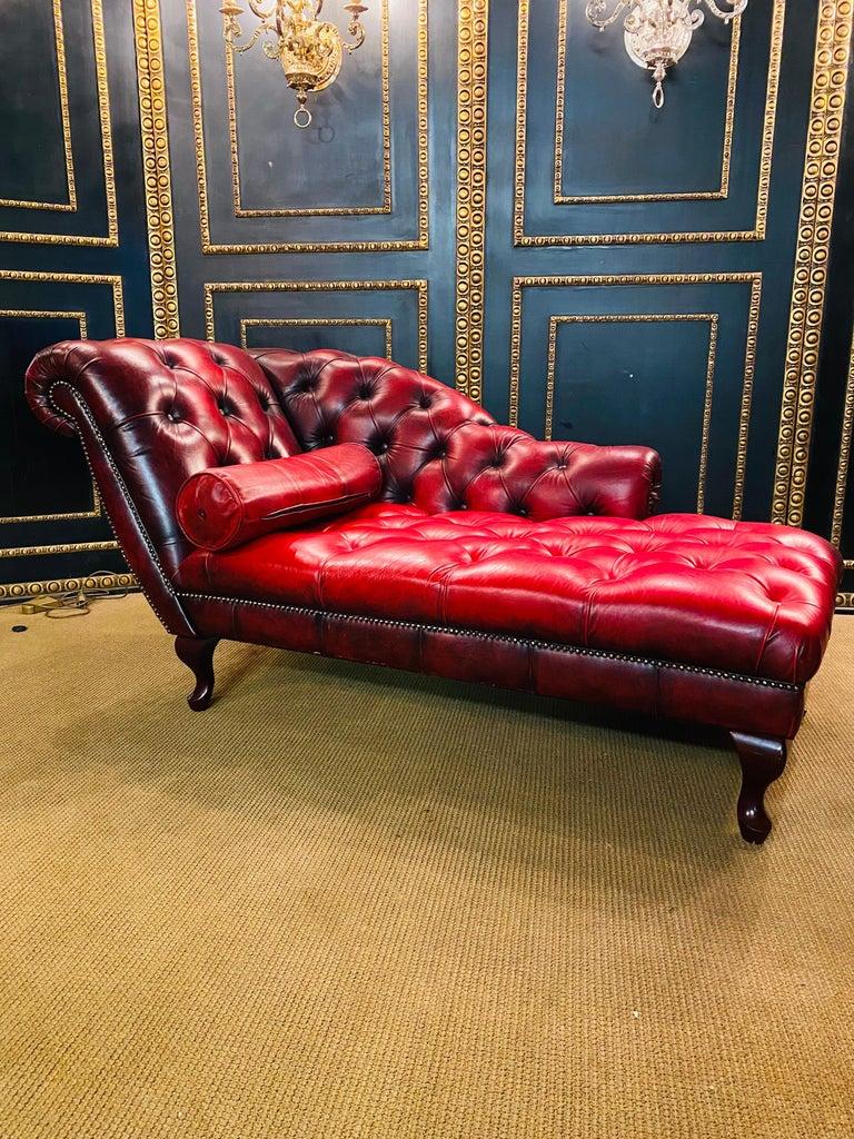 Lovely original vintage Chesterfield Red Leather Chaise Lounge