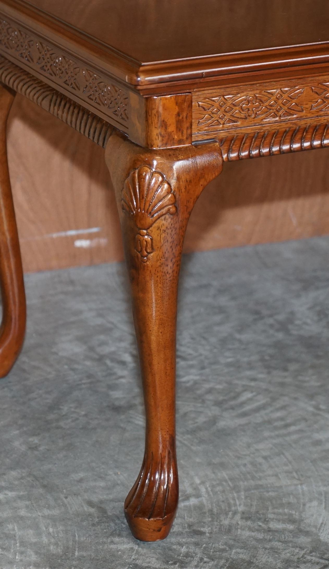 English Lovely Ornately Carved Georgian Irish Style Walnut Small Coffee Cocktail Table