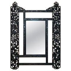 Bellissimo specchio da parete con drago cinese intagliato in modo originale, con placca originale