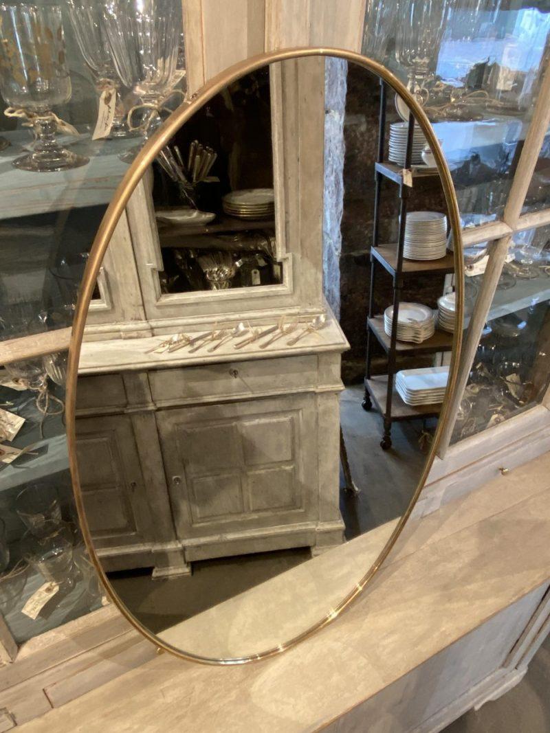 Lovely Oval Mid-Century Brass Mirror, Italy 1