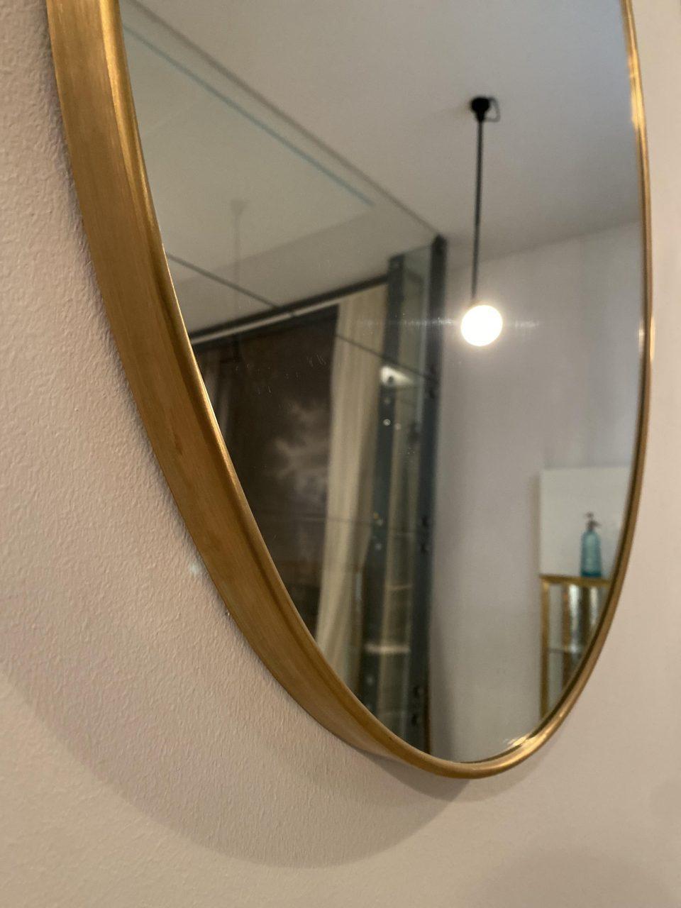20th Century Lovely Oval Mid-Century Brass Mirror, Italy