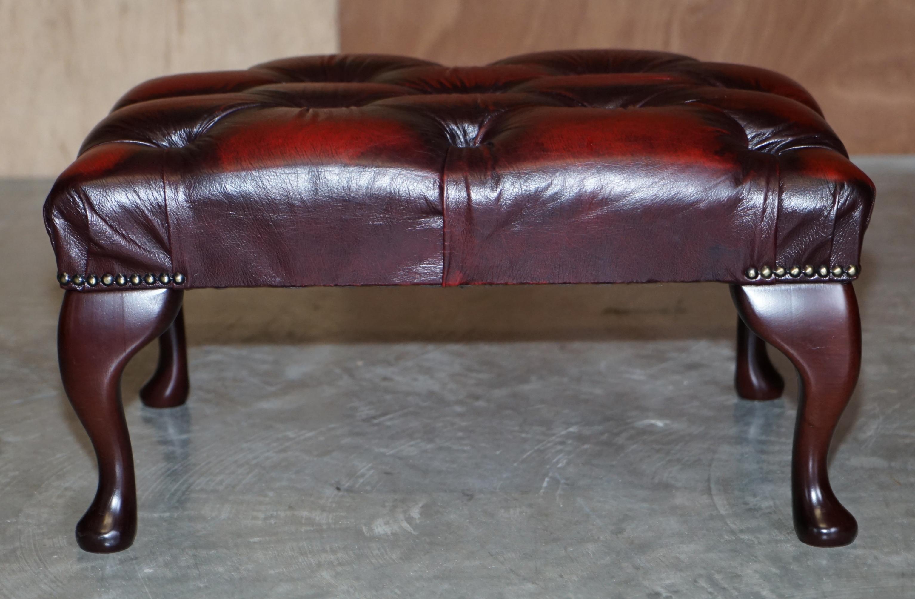 Lovely Oxblood Leather Chesterfield Footstool Ottoman Beech Wood Cabriolet Legs 2
