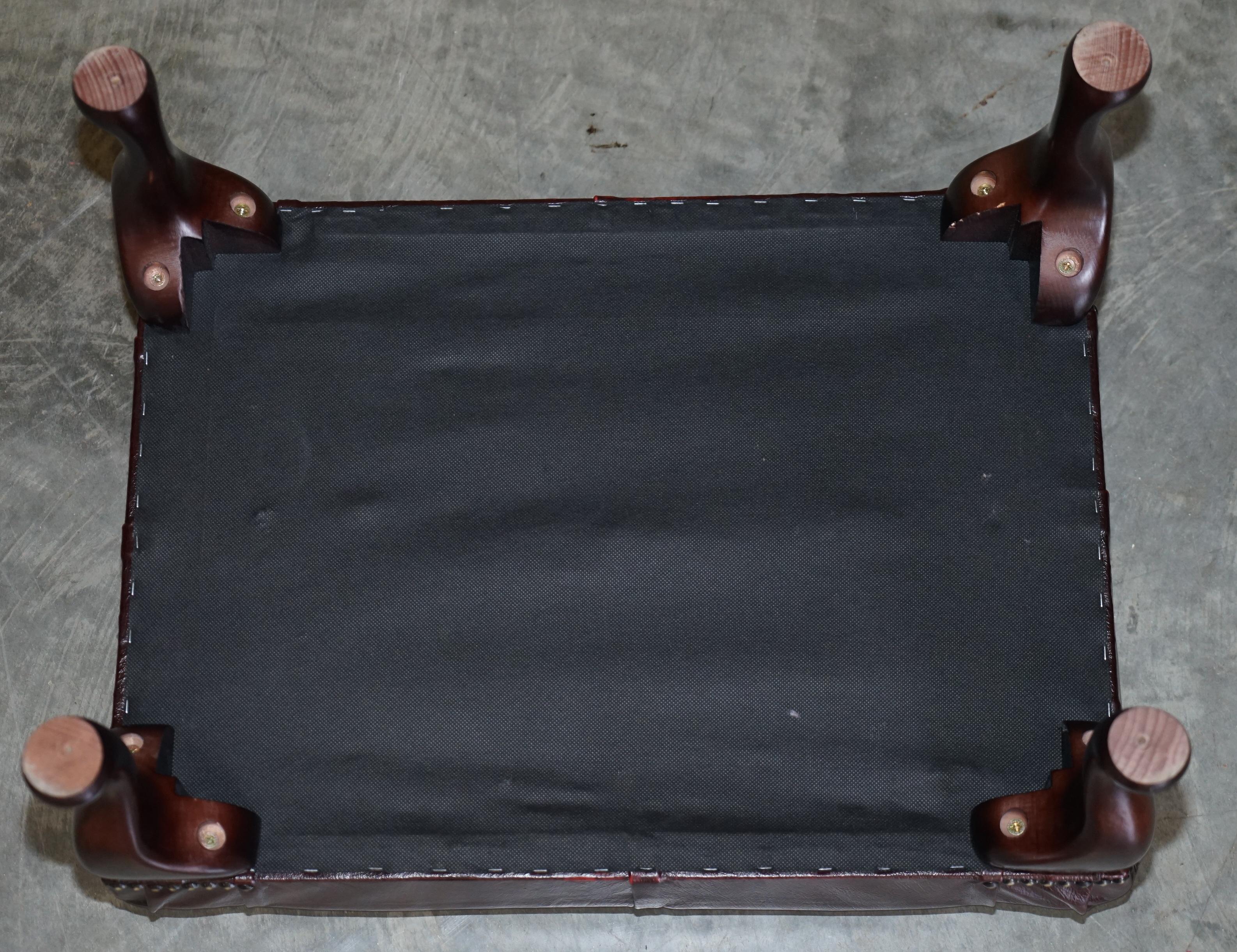 Lovely Oxblood Leather Chesterfield Footstool Ottoman Beech Wood Cabriolet Legs 3