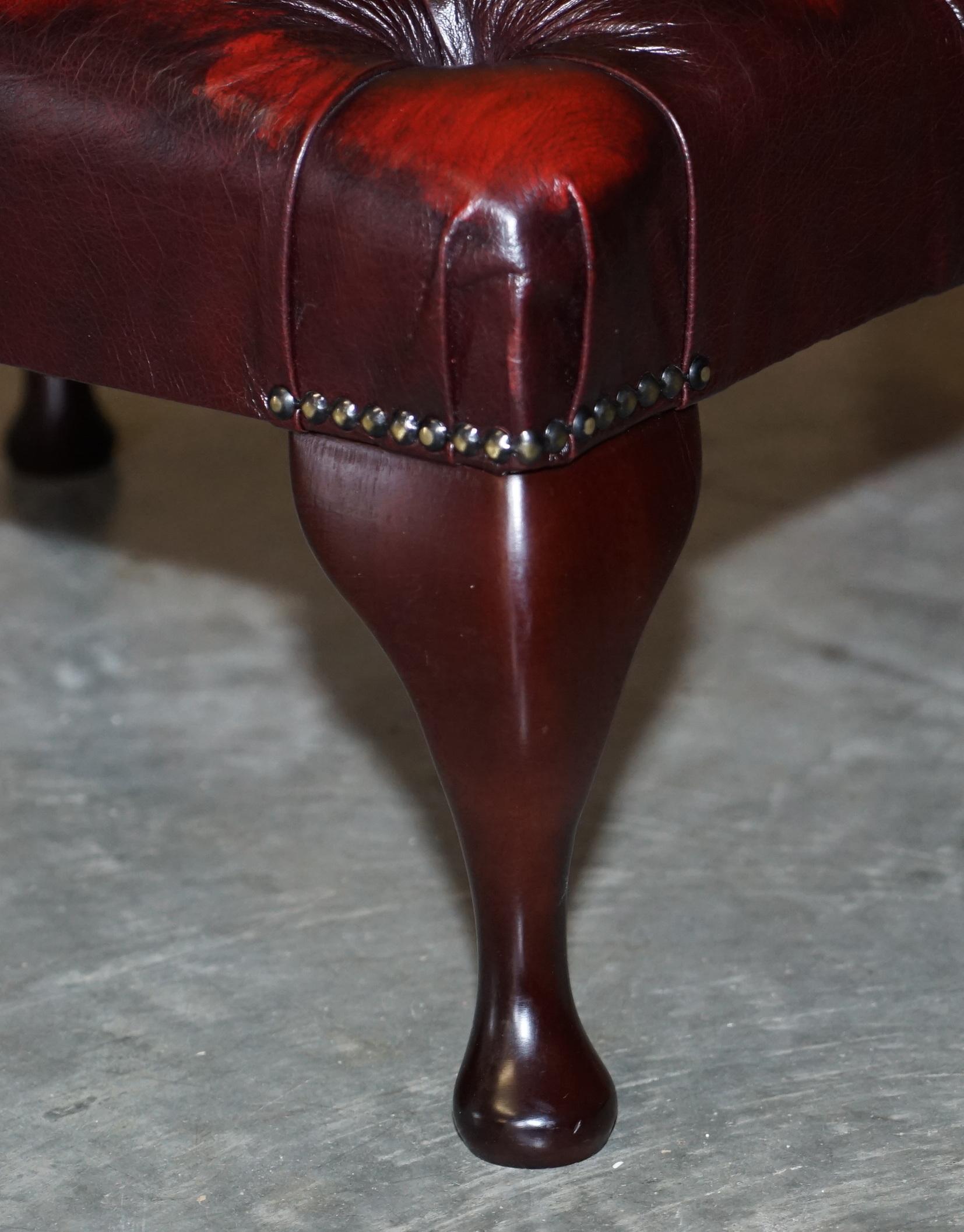 Hand-Crafted Lovely Oxblood Leather Chesterfield Footstool Ottoman Beech Wood Cabriolet Legs