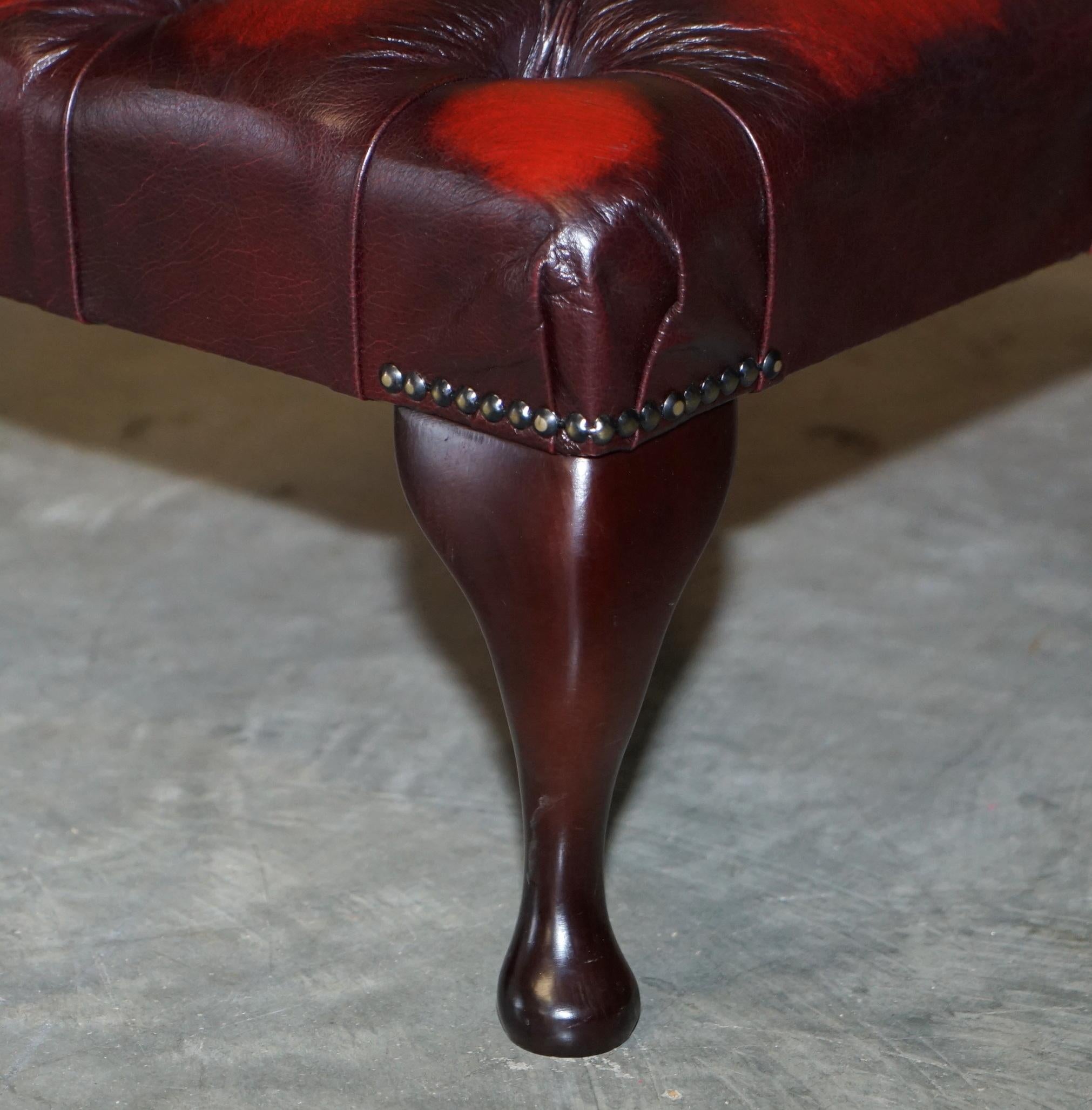 Lovely Oxblood Leather Chesterfield Footstool Ottoman Beech Wood Cabriolet Legs 1