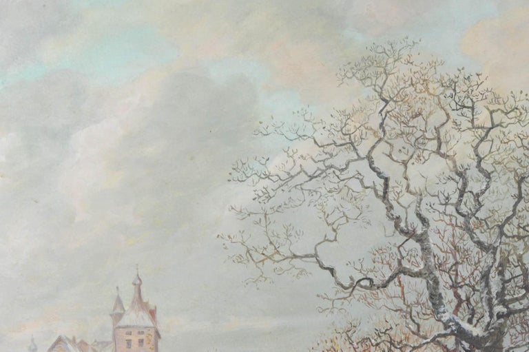 Lovely Painting Early 20th Century Dutch Winter Landscape in 17th Century Style For Sale 6