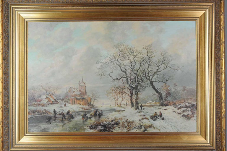 Lovely Painting Early 20th Century Dutch Winter Landscape in 17th Century Style In Good Condition For Sale In Amsterdam, Noord Holland