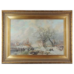 Lovely Painting Early 20th Century Dutch Winter Landscape in 17th Century Style