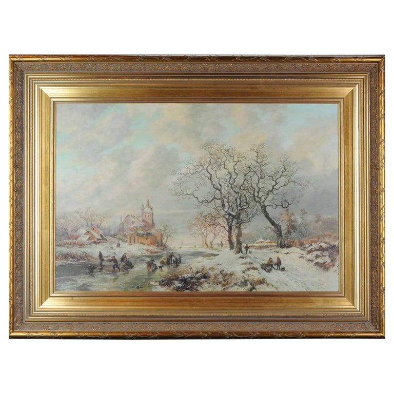 Lovely Painting Early 20th Century Dutch Winter Landscape in 17th Century Style For Sale