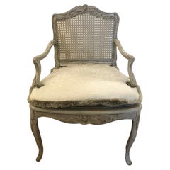Lovely Painted French Armchair with Caned Seat and Back