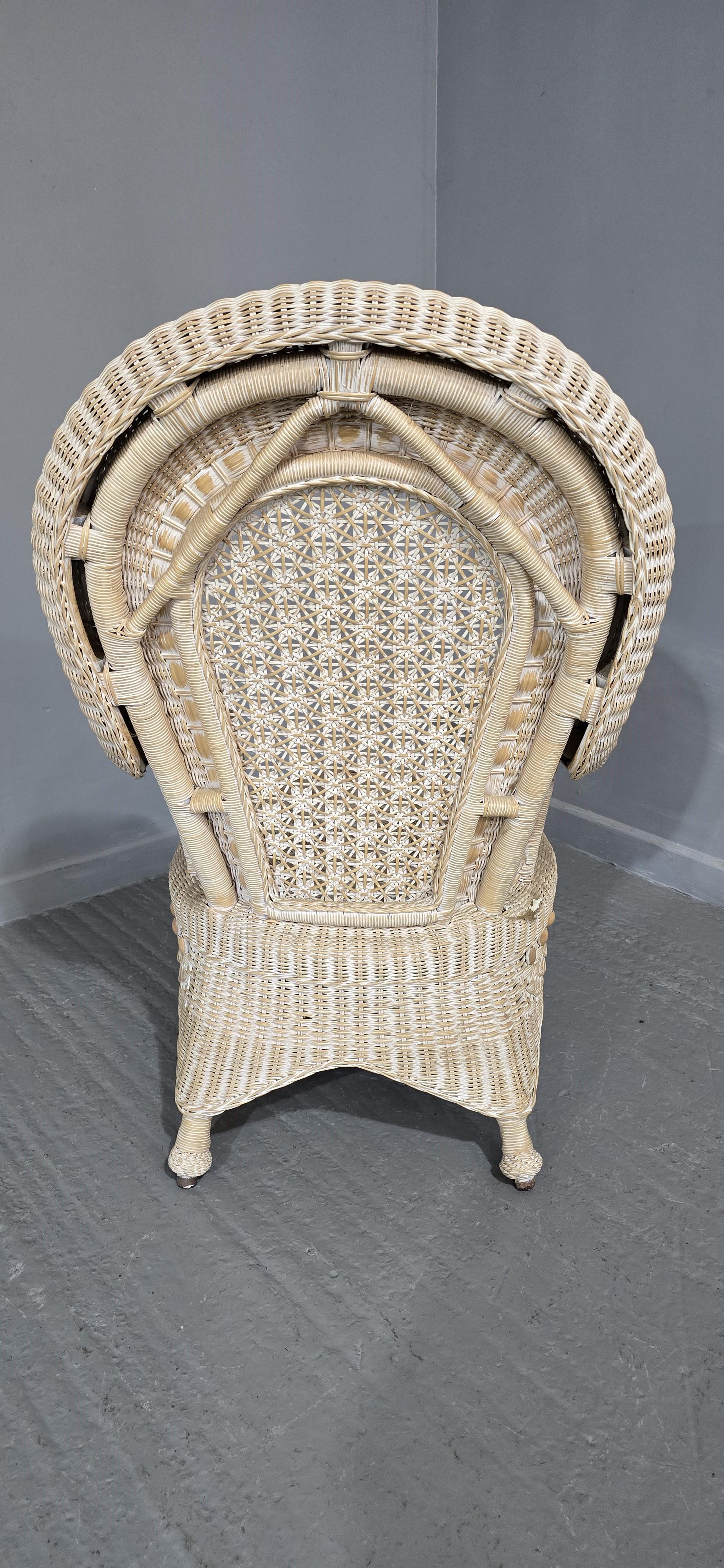 Lovely Painted Wicker Peacock Chair For Sale 1