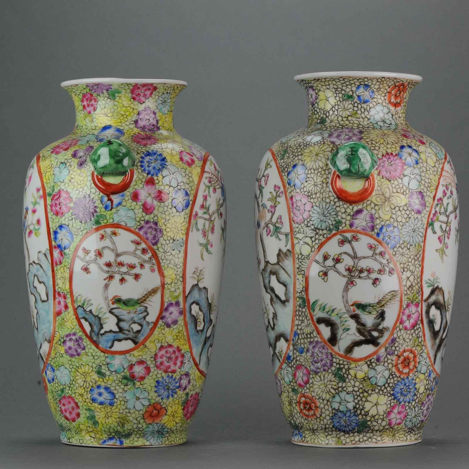 Lovely Pair 20th Century PRoC Chinese Porcelain Vase with Landscape In Excellent Condition In Amsterdam, Noord Holland