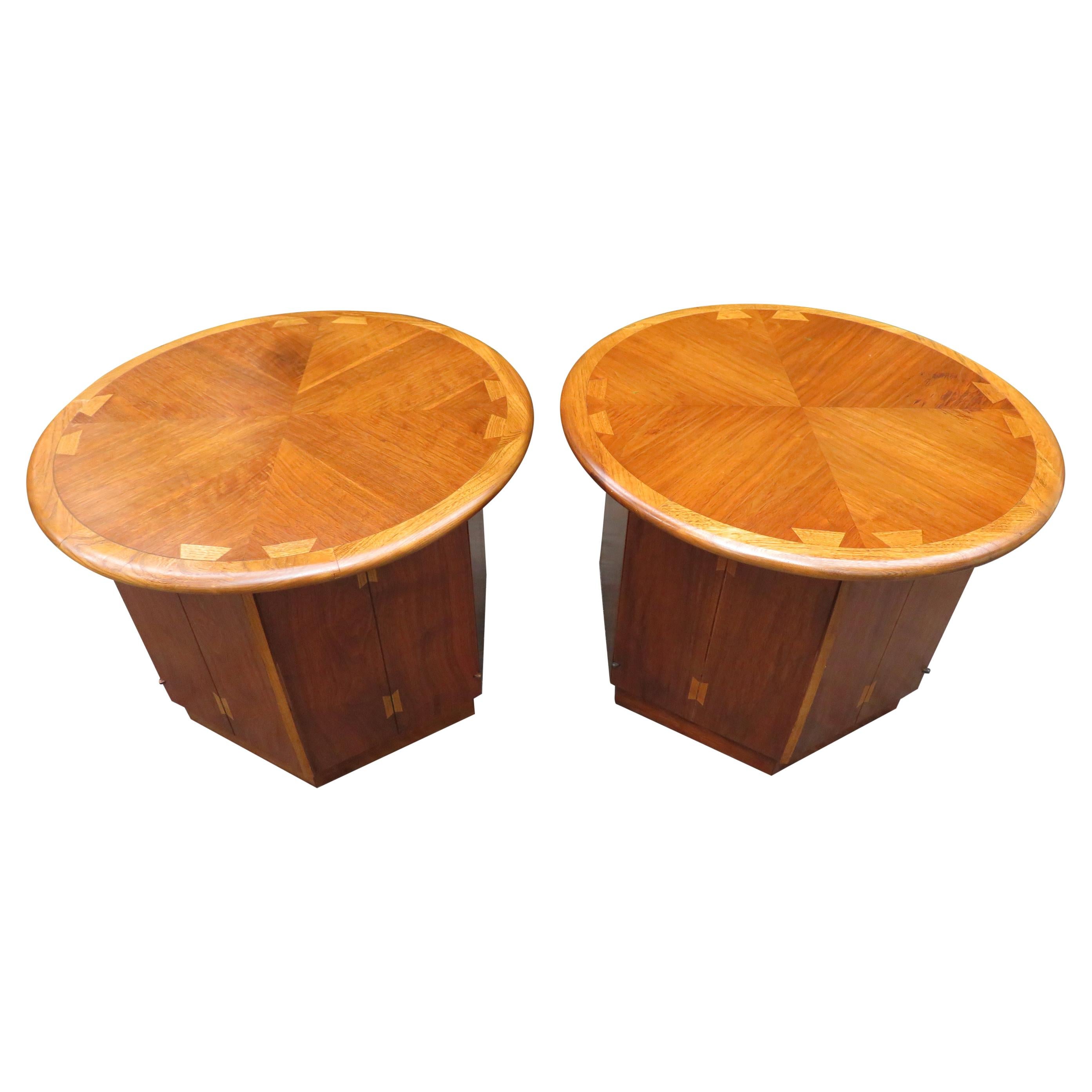 Lovely Pair Andre Bus Lane Acclaim Drum End Side Table, Mid-Century Modern
