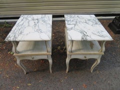 Lovely Pair of Dorothy Draper Style Marble-Top Nightstands Hollywood Regency