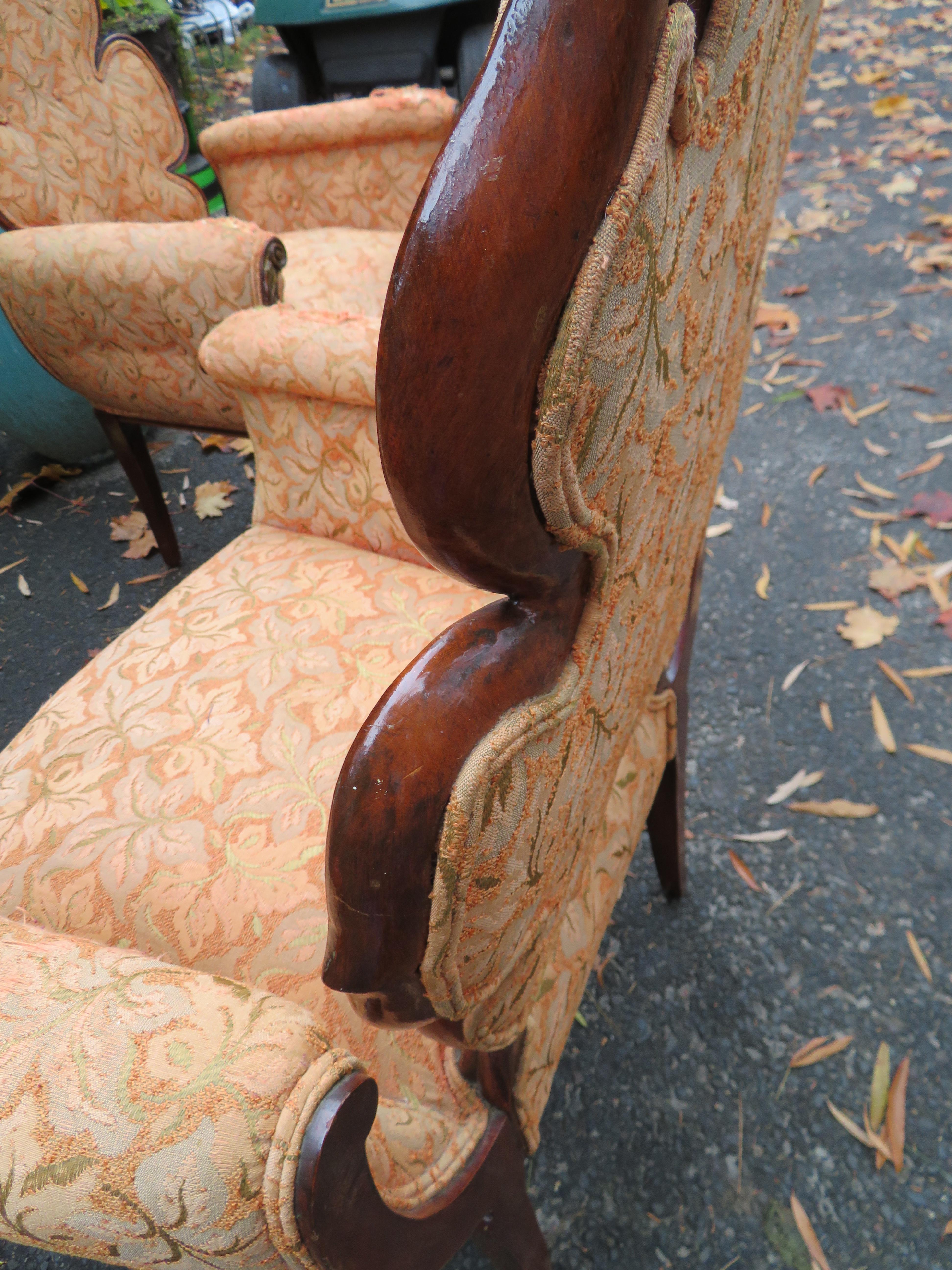 Lovely Pair of Flower Back Grosfeld House Armchairs Hollywood Regency For Sale 4