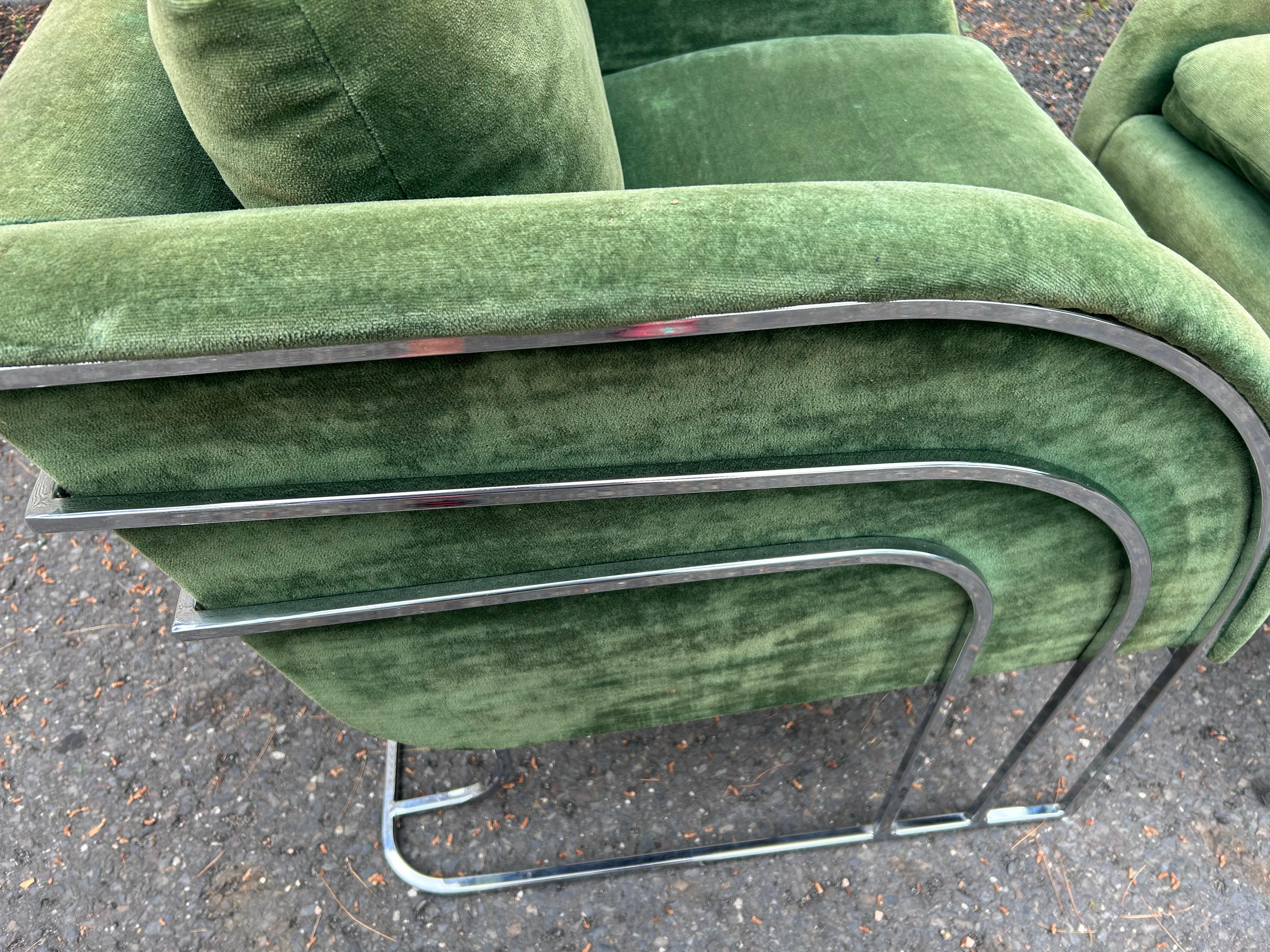 Preciosa pareja George Mergenov para Weiman/Warren Lloyd Silla de salón cromada Tapicería en venta