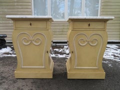 Lovely Pair of Grosfeld House Marble Top Nightstands Hollywood Regency