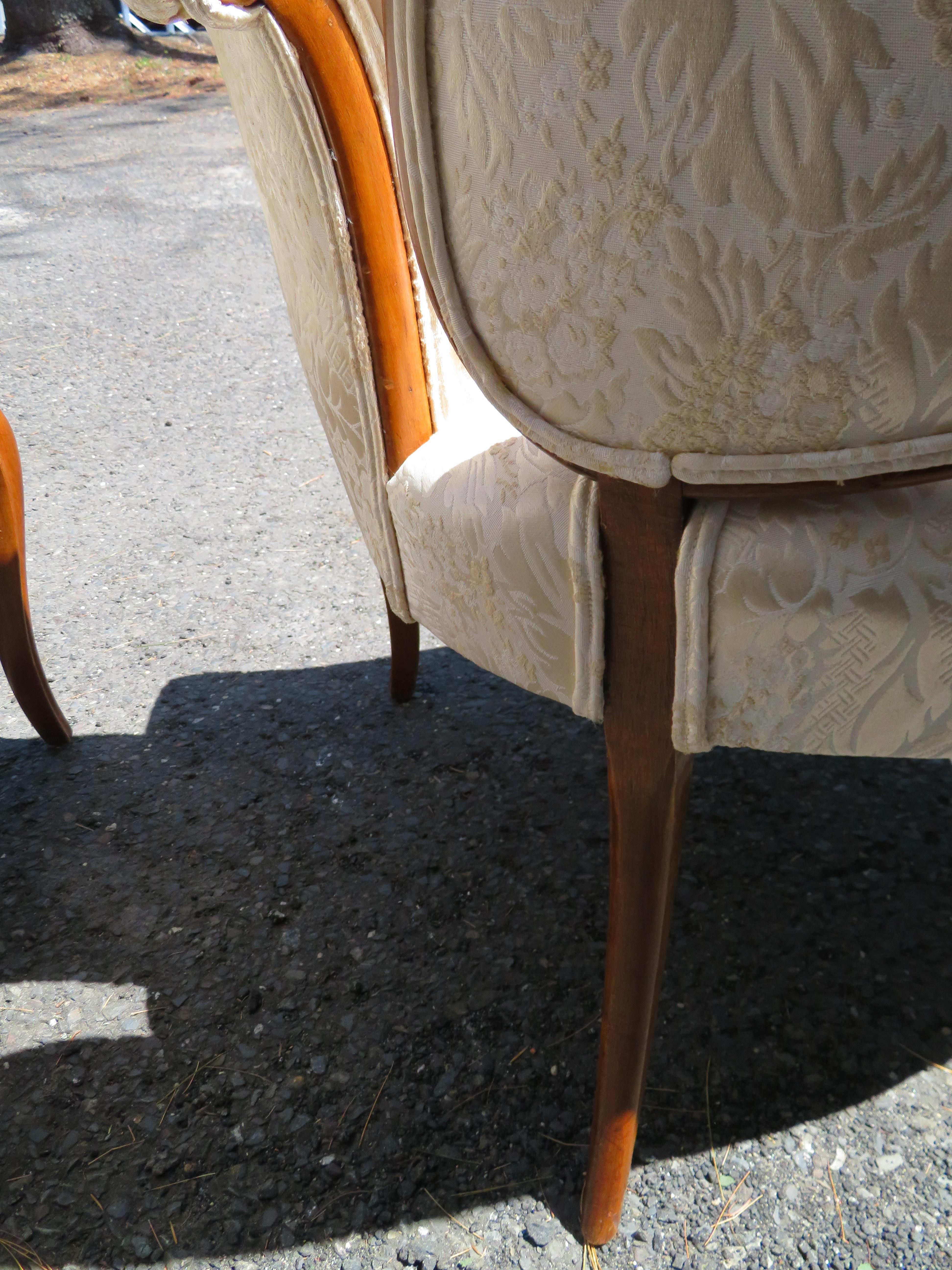 Lovely Pair Hollywood Regency Scroll Arm Chairs Attr. Grosfeld House 9