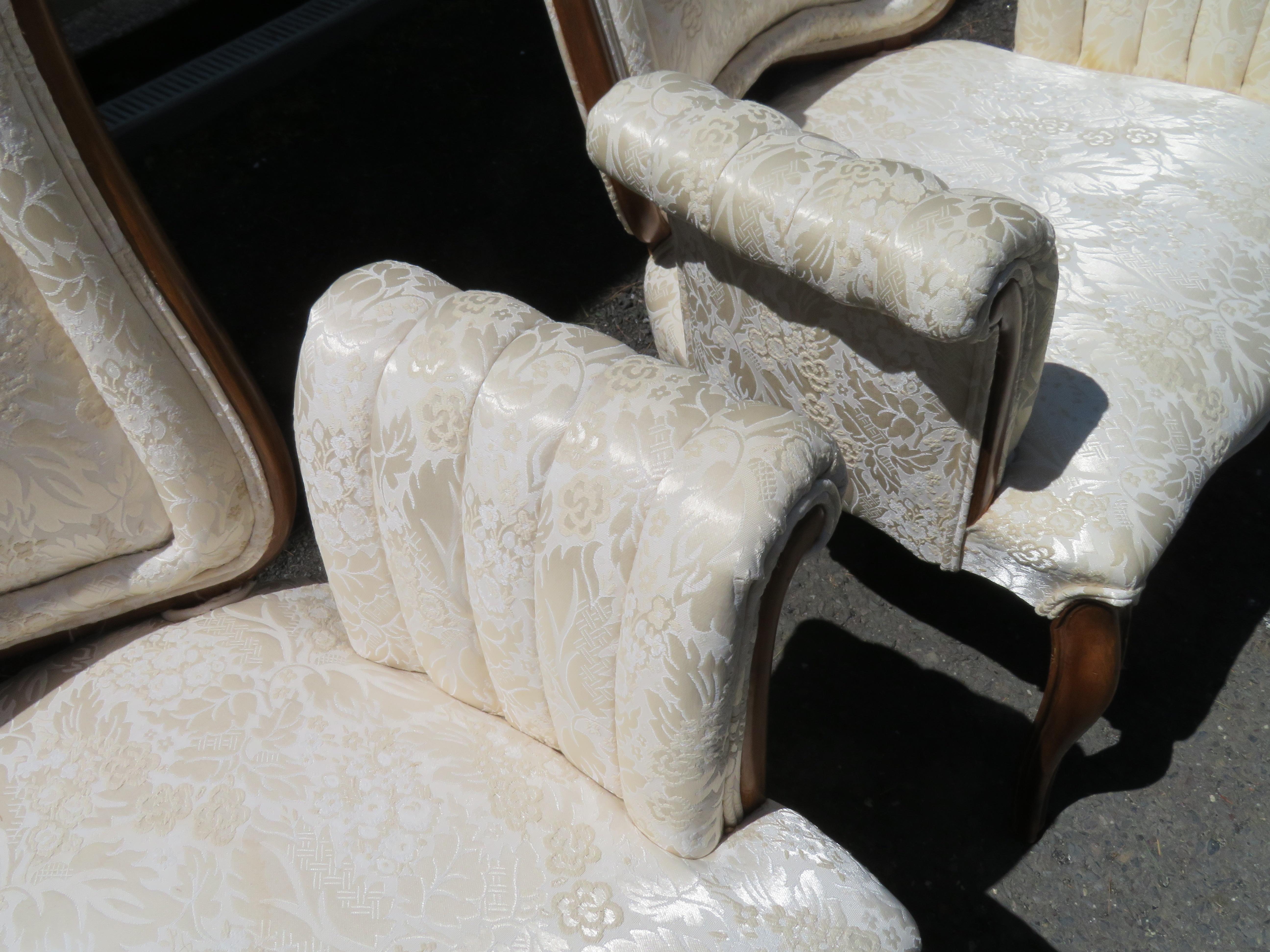 Lovely Pair Hollywood Regency Scroll Arm Chairs Attr. Grosfeld House 1