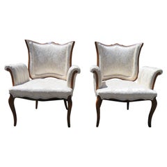Lovely Pair Hollywood Regency Scroll Arm Chairs Attr. Grosfeld House