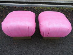 Lovely Pair Karl Springer Style Faux Shagreen Pouf Ottomans