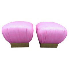 Lovely Pair Karl Springer Style Faux Shagreen Pouf Ottomans