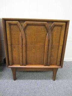 Lovely Pair Lattice Front Walnut Night Stands Mid-century Modern