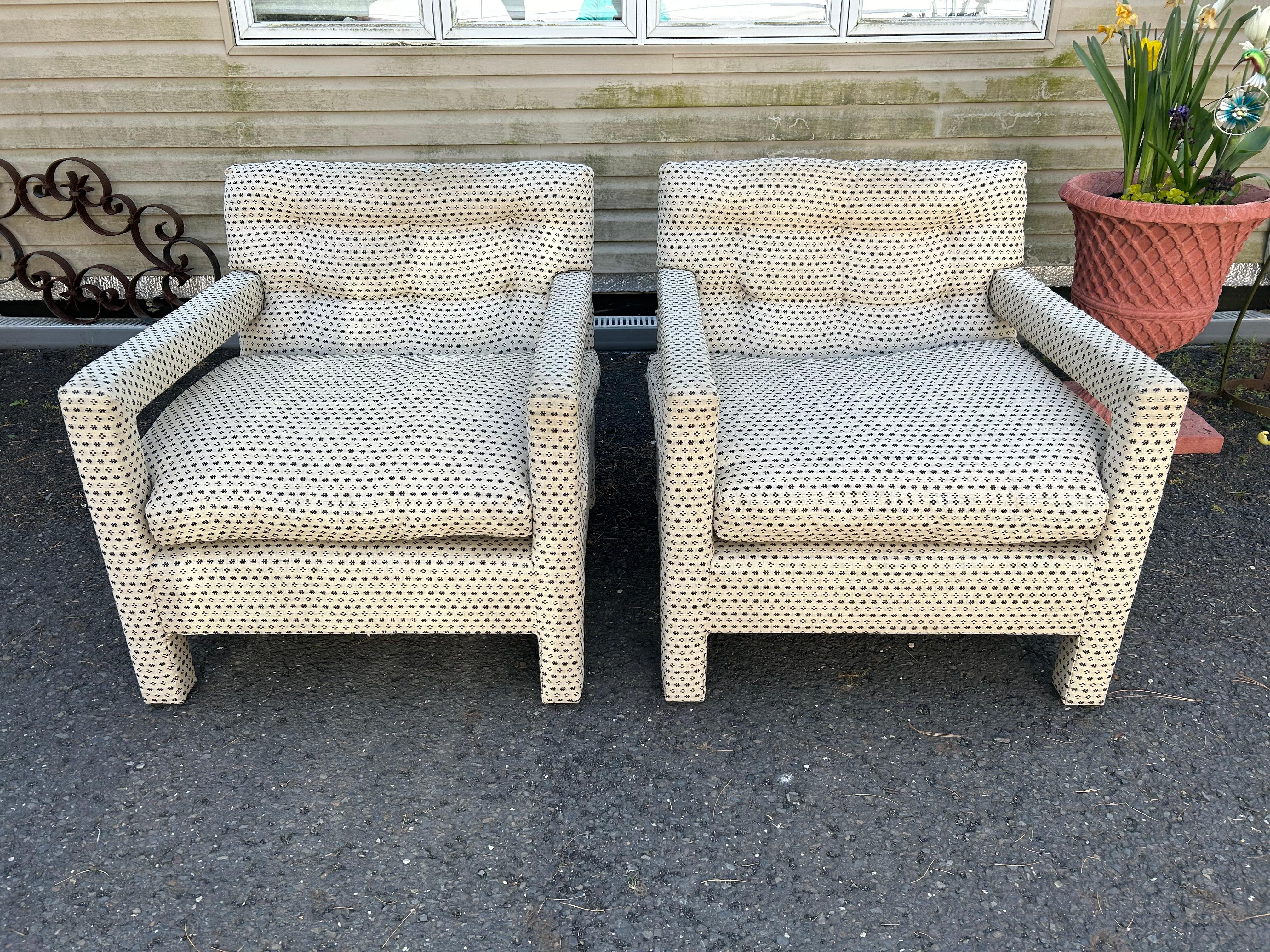 Lovely Pair Milo Baughman Parson Upholstered Lounge Chairs Mid-Century Modern For Sale 8