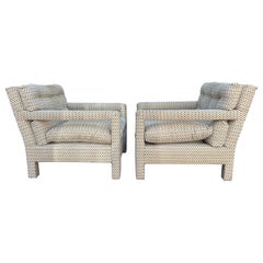Lovely Pair Milo Baughman Parson Upholstered Lounge Chairs Mid-Century Modern