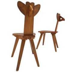 Lovely Pair of 1950s Elmwood 'Bambi' Children's Chairs from Eastern Europe