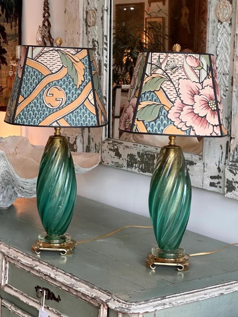 Schönes Paar Murano-Lampen aus den 1950er Jahren - Grün, Gold, Türkis (Italienisch)