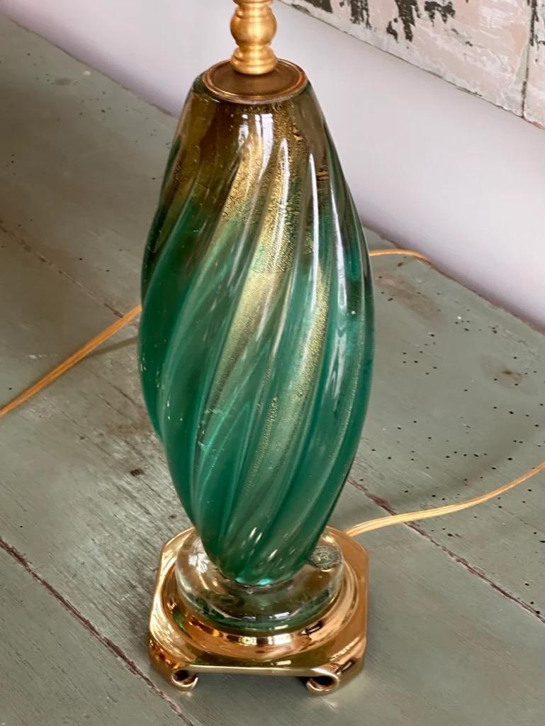 Schönes Paar Murano-Lampen aus den 1950er Jahren - Grün, Gold, Türkis (Glas)