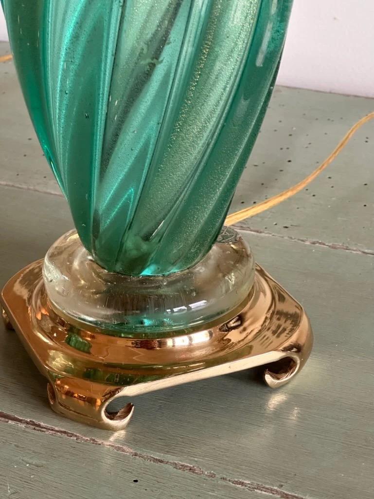 Glass Lovely pair of 1950s Murano Lamps - Green, gold, turquoise