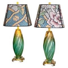 Schönes Paar Murano-Lampen aus den 1950er Jahren - Grün, Gold, Türkis
