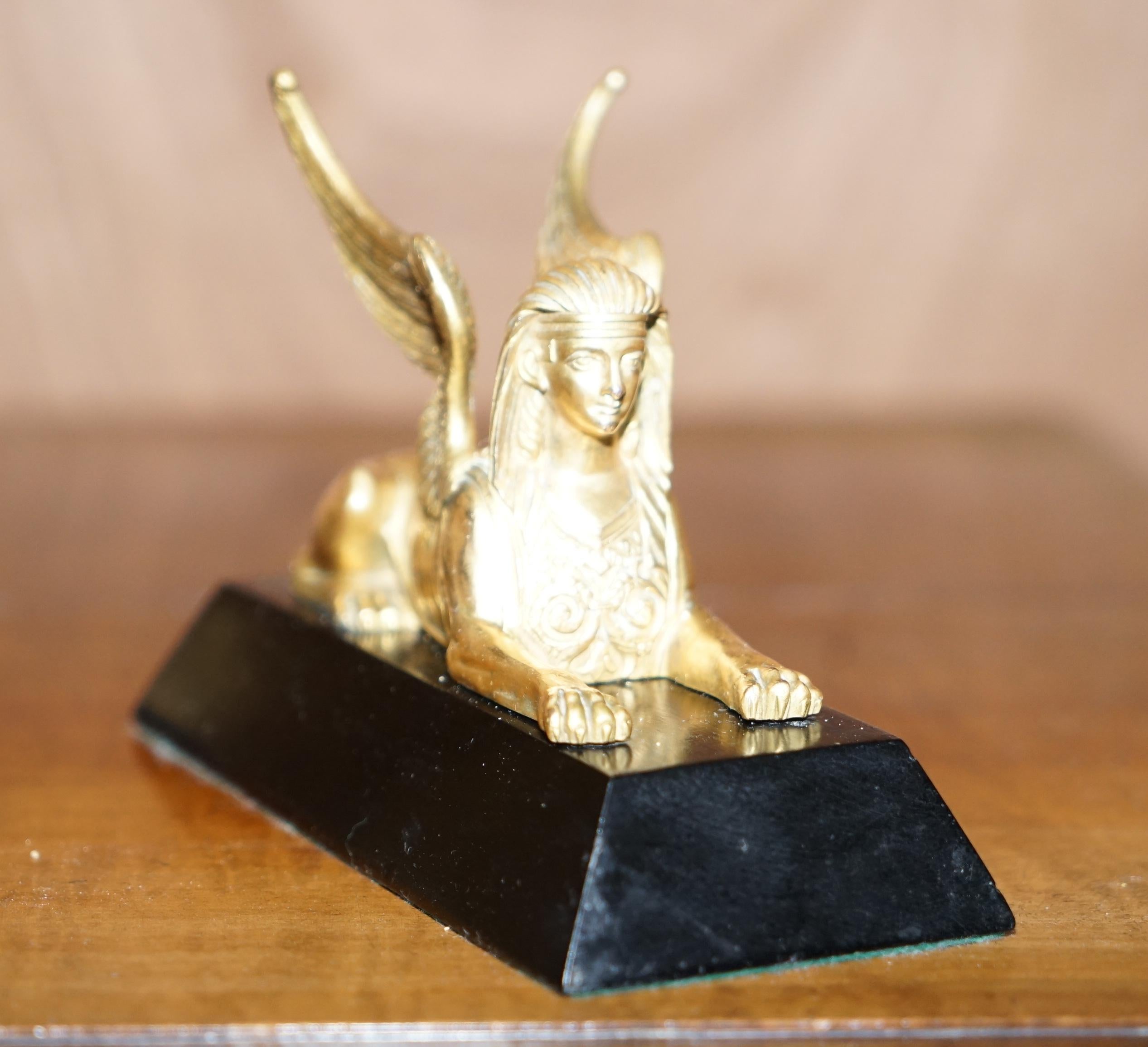 Hand-Crafted Lovely Pair of 19th Century Victorian Gold Gilt Bronze Grand Tour Sphinx Statues