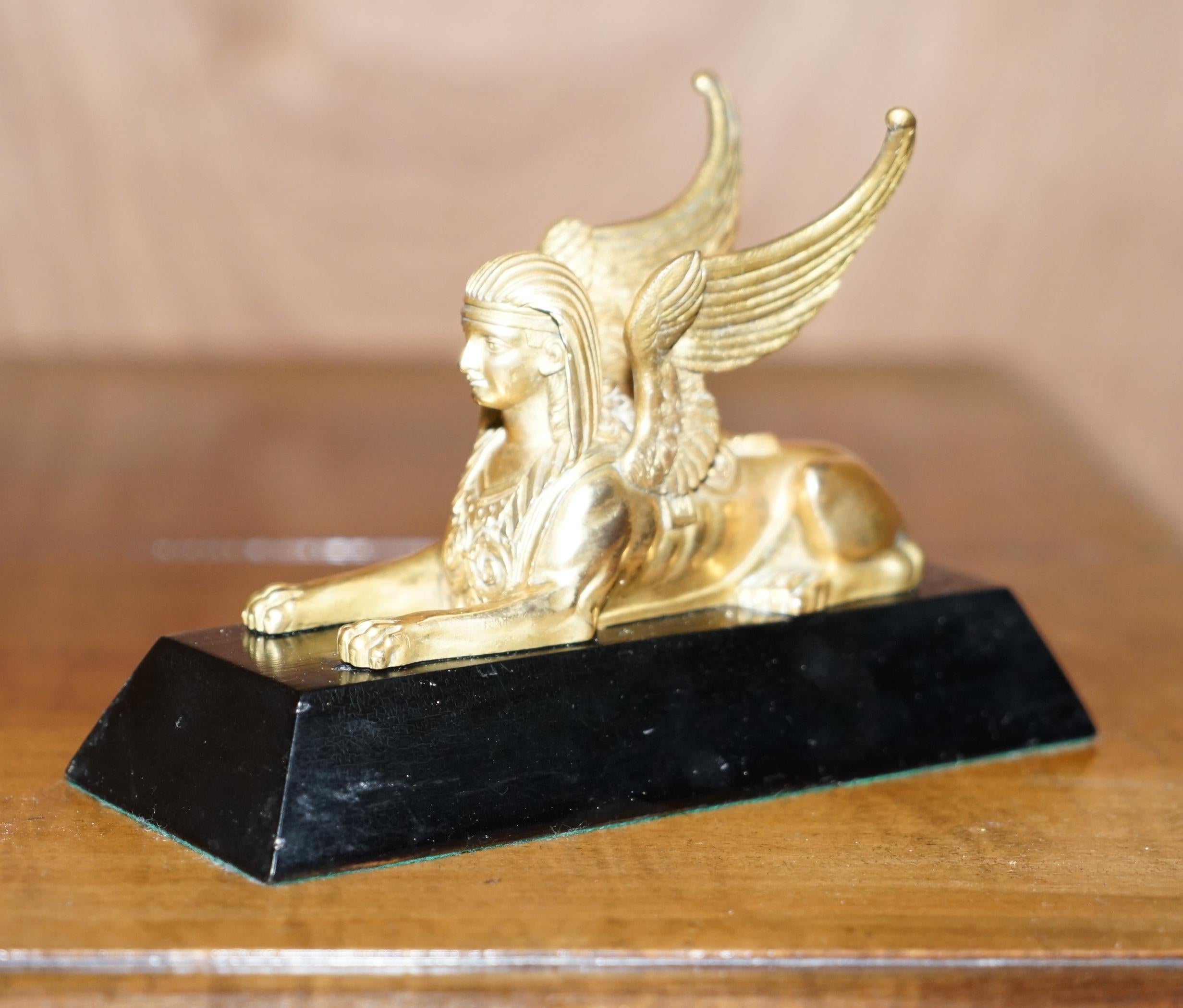 Lovely Pair of 19th Century Victorian Gold Gilt Bronze Grand Tour Sphinx Statues 1