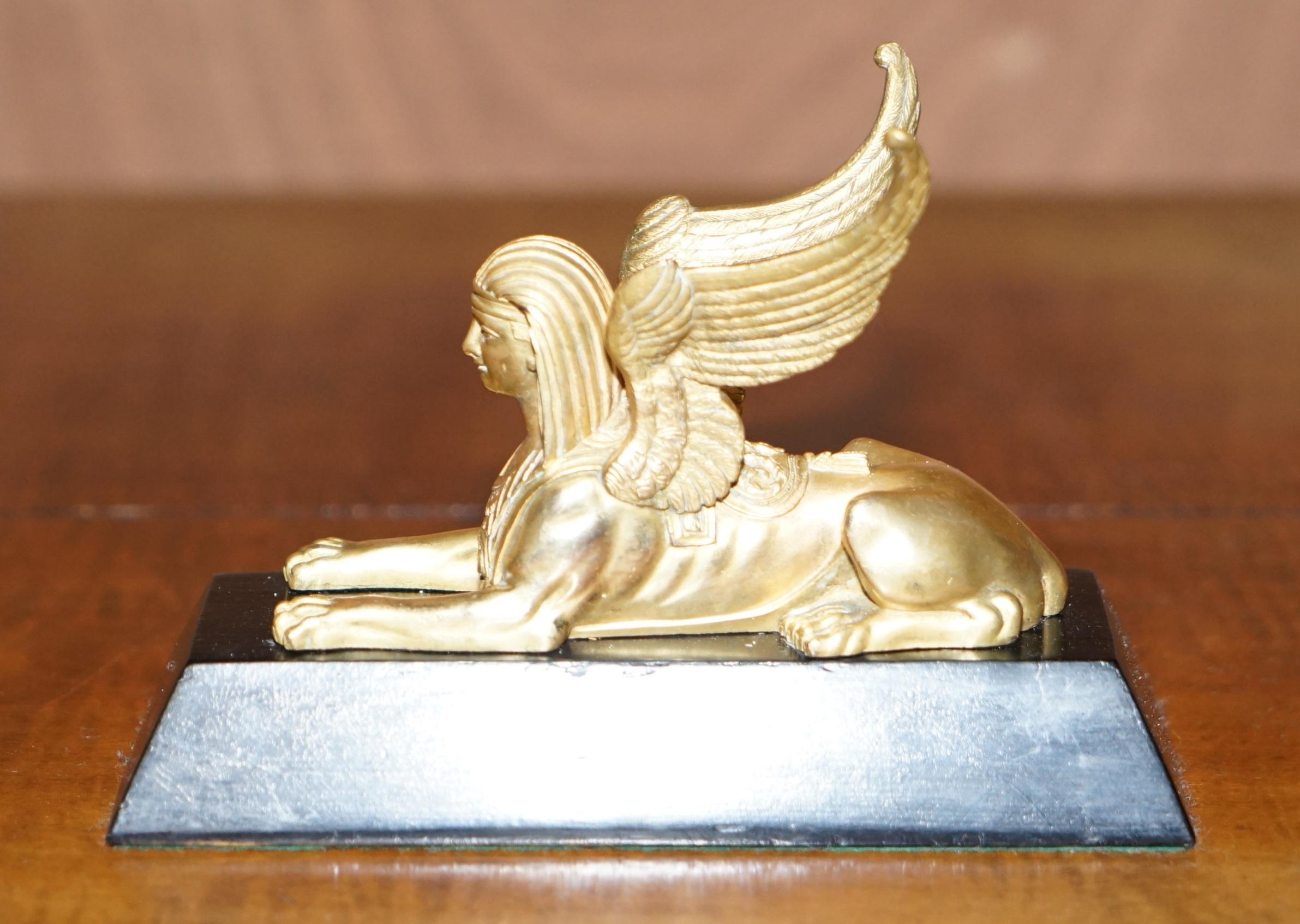 Lovely Pair of 19th Century Victorian Gold Gilt Bronze Grand Tour Sphinx Statues 1