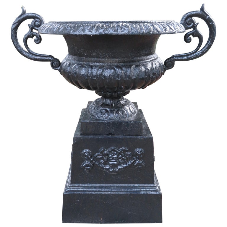 Lovely Pair of 20th Century CastIron Vintage Victorian Style Urns For