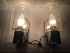 Lovely Pair of Air Bubble Glass and Chrome Vanity Sconces, 1970s