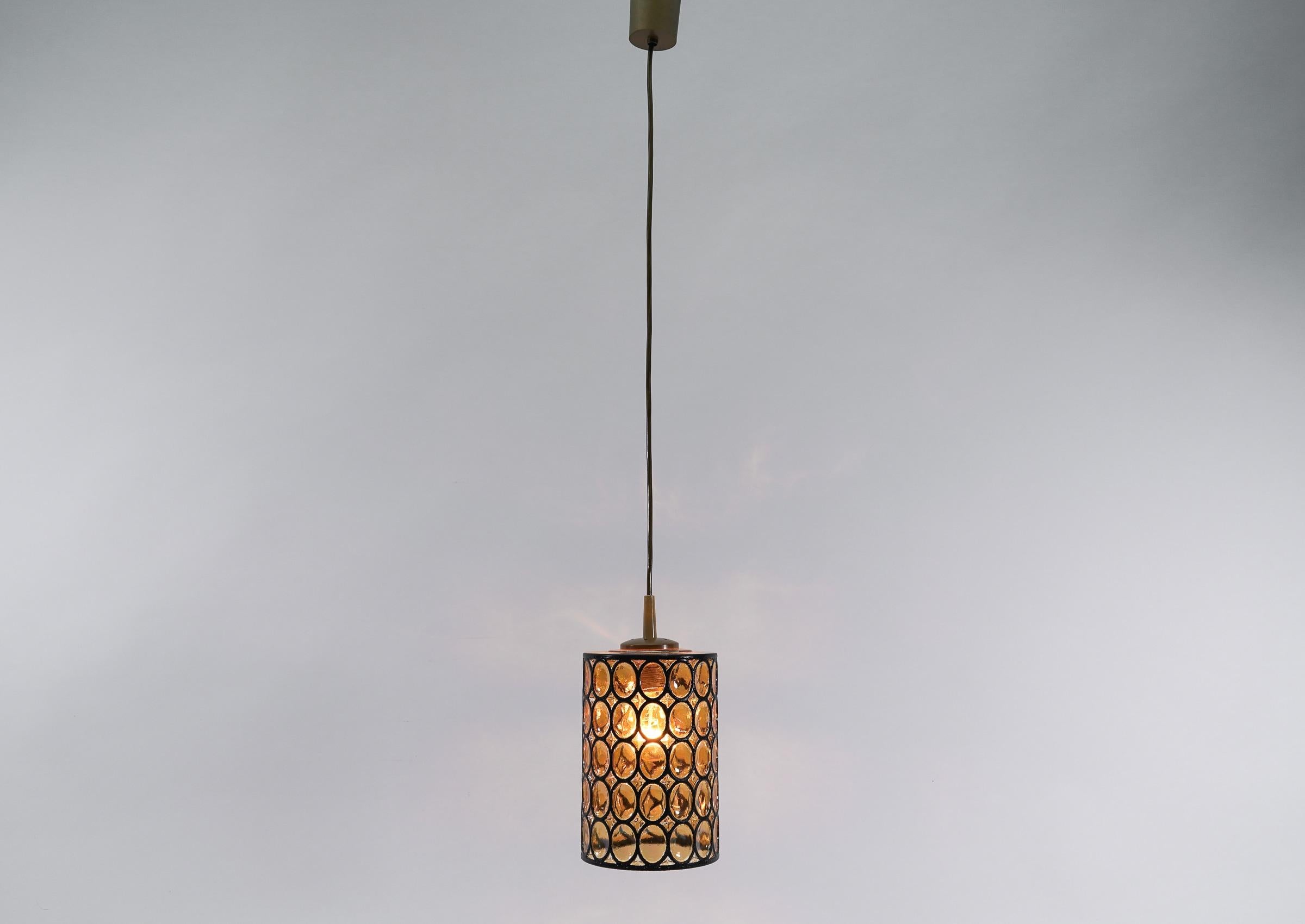 Mid-Century Modern Lovely Pair of Amber Glass Ceiling Lamps by Limburg, Germany, 1960s For Sale