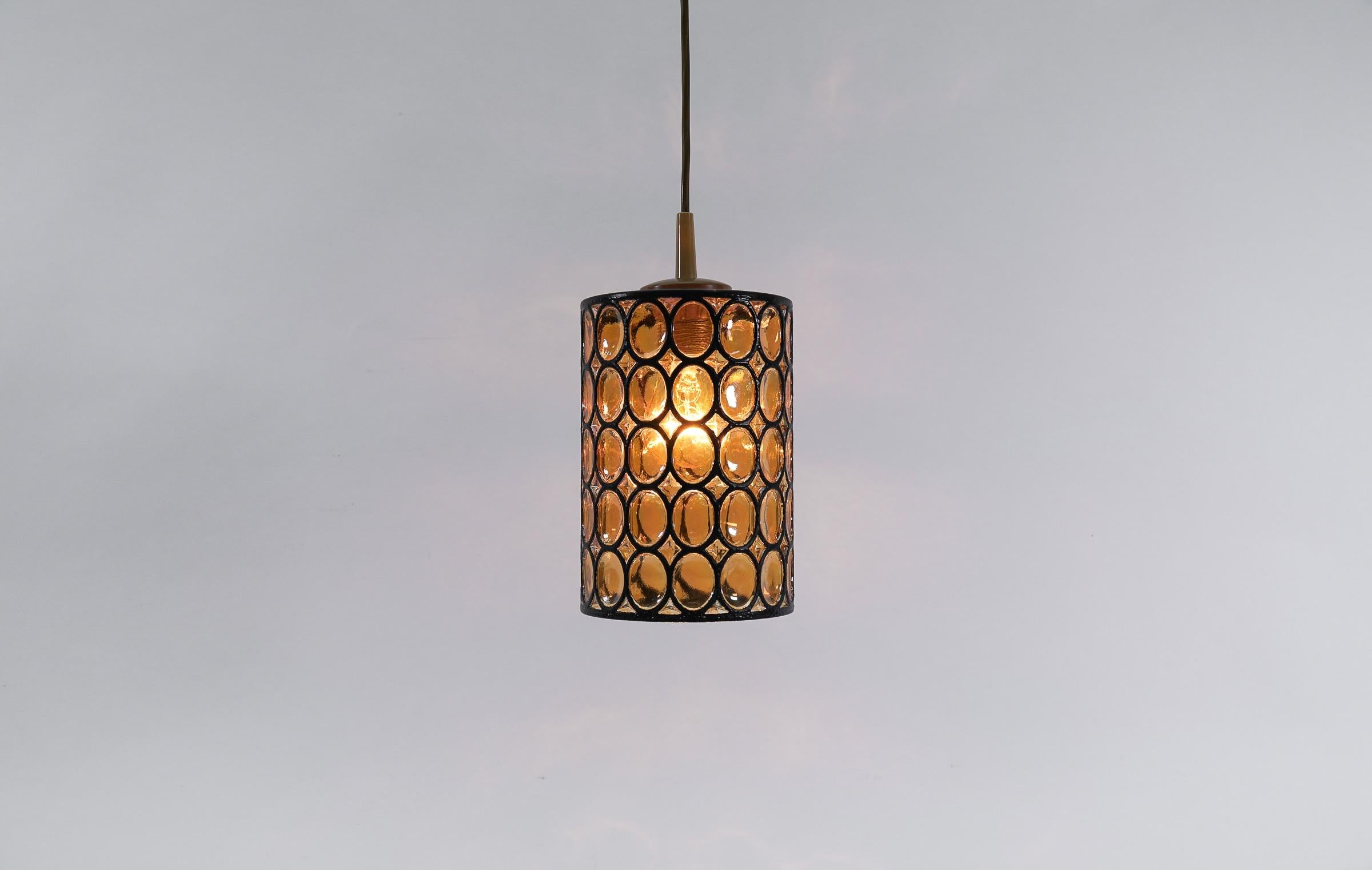 Mid-20th Century Lovely Pair of Amber Glass Ceiling Lamps by Limburg, Germany, 1960s For Sale