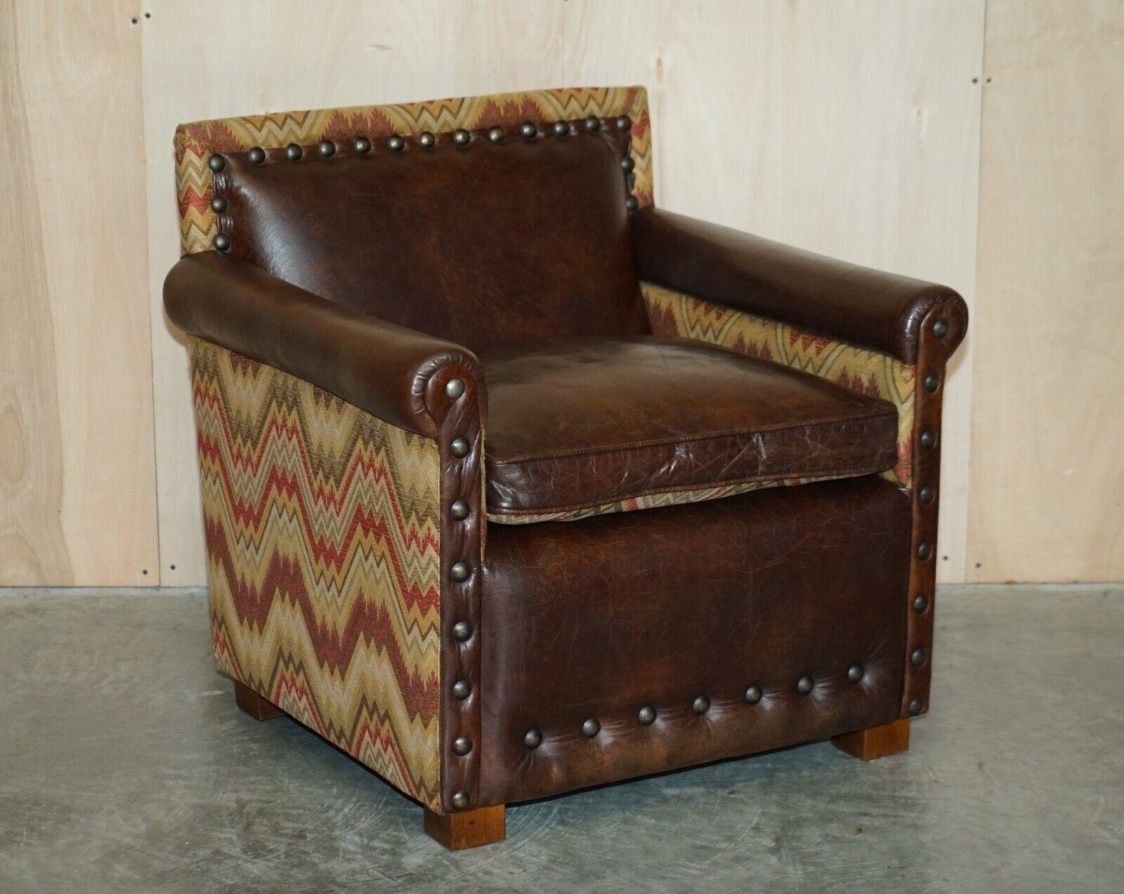 LOVELY PAIR OF ANDREW MARTIN MARLBOROUGH HERITAGE BROWN LEATHER KILIM ARMCHAiRS 3